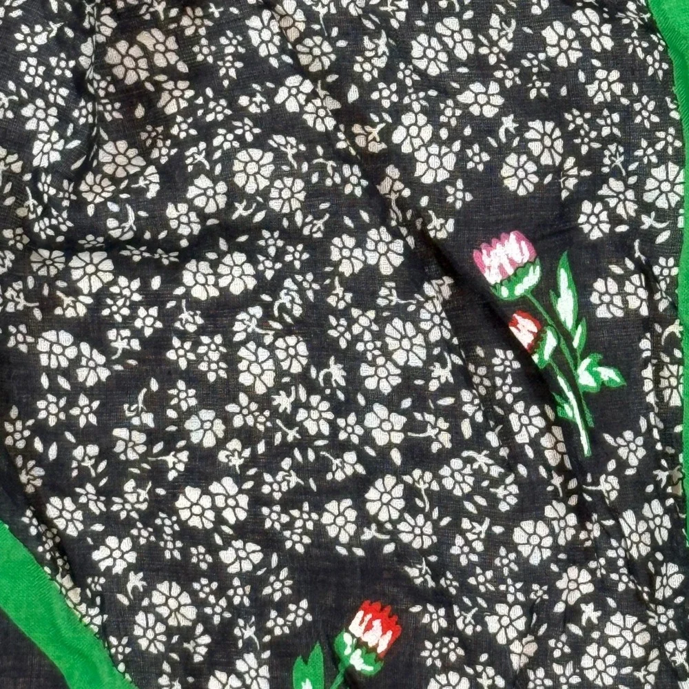 VTG 70s Eva for Robert Janan Floral Scarf Black Green Cottagecore Grannycore
